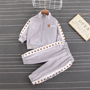 1-5 Yıl Bahar Sonbahar Moda Rahat Erkek Bebek Giyim Spor Ceketler Setleri Toddler Fermuar Pamuk Ceket + Pantolon 2 adet Çocuk Kıyafet