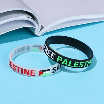 10 adet Ücretsiz Filistin Silikon Bilek Bandı Filistin Bayrağı Bilezik Kaydet Gazze