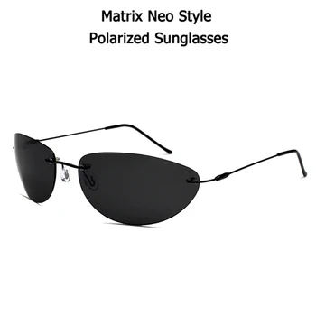 100 % Titanyum Klasik Polarize Güneş Gözlüğü erkekler Matrix Neo Morpheus UV400 Film süper Hafif Marka Tasarımcısı Çerçevesiz Güneş Gözlüğü