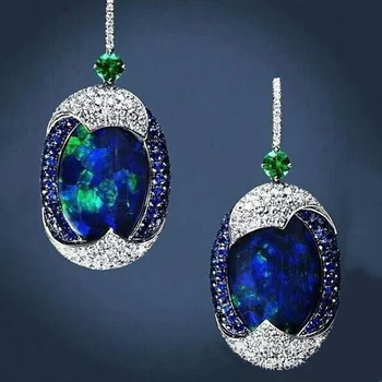 2019 Vintage İmitasyon Aytaşı Opal Dangle Küpe Kadınlar için Mavi Opal Kristal Boho Bildirimi Küpe düğün takısı Hediye