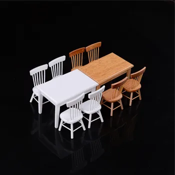 5 Adet / takım 1/12 ölçekli Minyatür Ahşap Yemek Sandalyesi Masa mobilya seti Bebek evi İçin 1:12 Mutfak Gıda Mobilya Oyuncak Aksesuarları