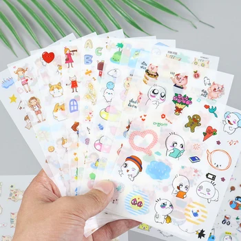 6 Sheets / Set Kore Versiyonu Karikatür Şeffaf PVC Çıkartmalar Sevimli Hayvan Kawaii Kendinden Yapışkanlı Çocuklar DIY Scrapbooking Sticker