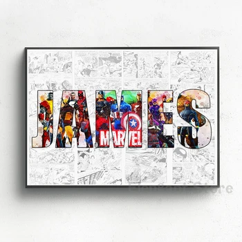 Kişiselleştirilmiş Marvel Adı Kelime sanat baskı AVENGERS Karakter Posteri Süper Kahraman Tuval Boyama Duvar Sanatı Komik Kahraman Hediye Ev Dekor