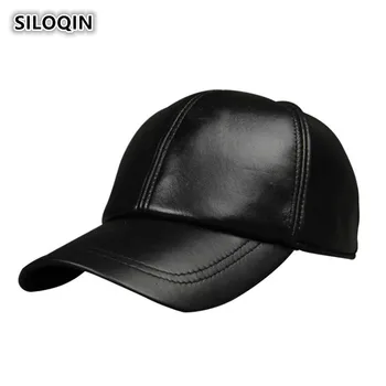 SILOQIN erkek Kış Deri Şapka Sıcak Hakiki Deri Beyzbol Kapaklar Erkekler İçin Balaclava Snapback vizör kapağı Ayarlanabilir Boyutu Baba Şapka