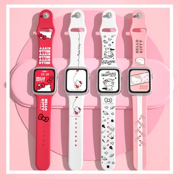 Sevimli Hello kitty Uygun Silikon Kayış apple saat bandı 44 45 42 40 38 41 Bilezik iWatch Renkli Apple Watch 7 6 5 3